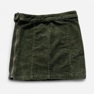 Olive Green Corduroy Mini Skirt Side Zip Boho Retro Womens Size 26W